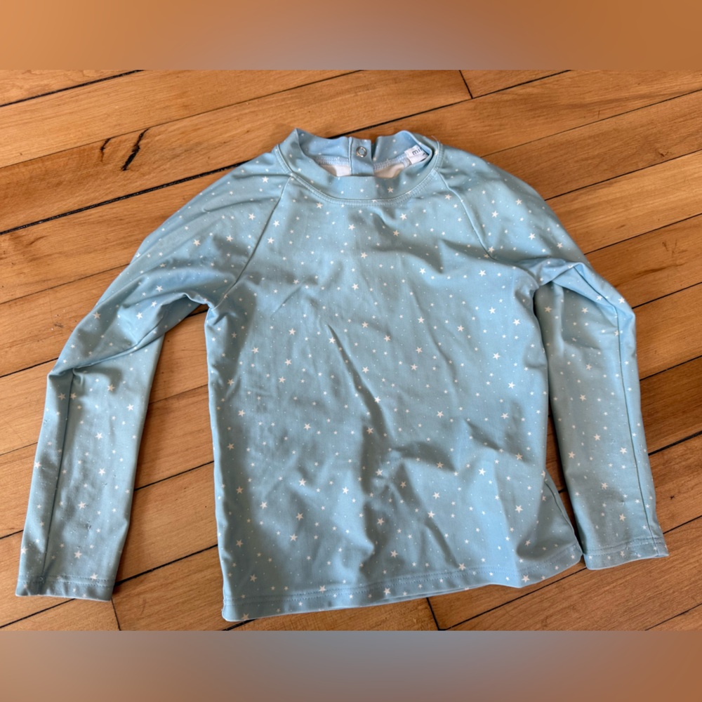 Minnow blue polka dot long‎ sleeve uv protection kids swim top rash guard